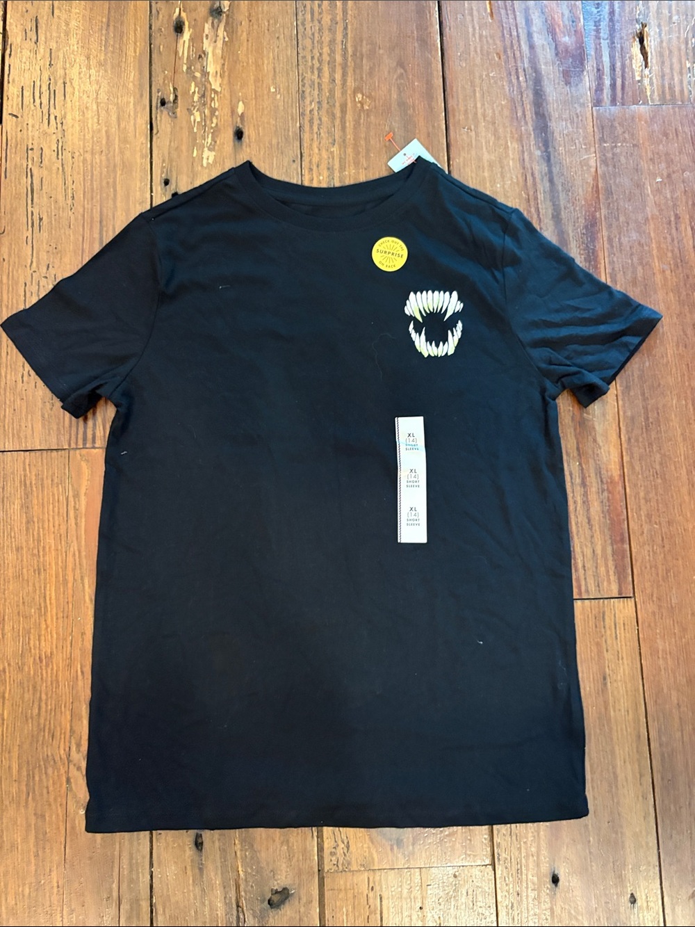 Black Short Sleeve Tee creepin it real with white fang graphic